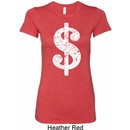 Ladies Funny Shirt Distressed Dollar Sign Longer Length Tee T-Shirt