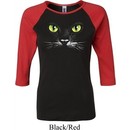 Ladies Halloween Shirt Black Cat Black/Red Raglan Tee T-Shirt