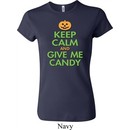 Ladies Halloween Shirt Keep Calm and Give Me Candy Crewneck Tee