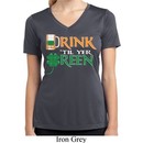 Ladies Shirt Drink Til Yer Green Moisture Wicking V-neck Tee T-Shirt
