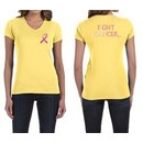 Ladies Shirt Pink Ribbon Fight Cancer Front & Back Print V-neck Tee