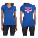 Ladies Shirt Pink Ribbon Tackle Cancer Front & Back Print V-neck Tee