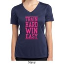 Ladies Shirt Train Hard Win Easy Moisture Wicking V-neck Tee T-Shirt