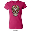 Ladies Skull Shirt Sugar Skull with Roses Crewneck Tee T-Shirt