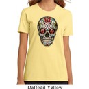 Ladies Skull Shirt Sugar Skull with Roses Organic Tee T-Shirt