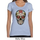 Ladies Skull Shirt Sugar Skull with Roses Scoop Neck Tee T-Shirt