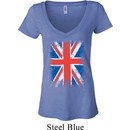 Ladies UK Flag Shirt Union Jack Burnout V-neck Tee T-Shirt
