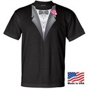 Made in the USA Mens Tuxedo Tee Shirt with Pink Flower