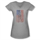 Mash Shirt Juniors V Neck American Flag Grey T-Shirt