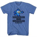 Mega Man Shirt Running And Gunning Blue Heather T-Shirt