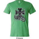 Mens Biker Shirt Chopper Cross Skeleton Tri Blend V-neck Tee T-Shirt