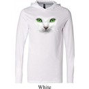 Mens Cat Shirt Green Eyes Cat White Lightweight Hoodie Tee