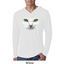 Mens Cat Shirt Green Eyes Cat White Lightweight Hoodie Tee T-Shirt
