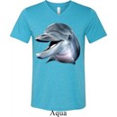 Mens Dolphin Shirt Big Dolphin Face Tri Blend V-neck Tee T-Shirt