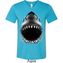 Mens Shirt Big Shark Face Tri Blend V-neck Tee T-Shirt