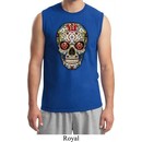 Mens Skull Shirt Sugar Skull with Roses Muscle Tee T-Shirt