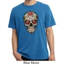 Mens Skull Shirt Sugar Skull with Roses Pigment Dyed Tee T-Shirt