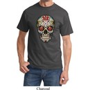Mens Skull Shirt Sugar Skull with Roses Tee T-Shirt