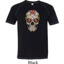 Mens Skull Shirt Sugar Skull with Roses Tri Blend Tee T-Shirt