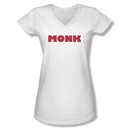 Monk Shirt Juniors V Neck Logo White Tee T-Shirt