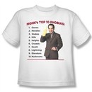 Monk Shirt Kids Top Ten Phobias White Youth Tee T-Shirt