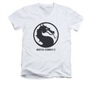 Mortal Kombat Shirt Slim Fit V-Neck Black Dragon Logo White T-Shirt