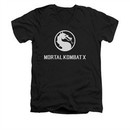 Mortal Kombat Shirt Slim Fit V-Neck White Dragon Logo Black T-Shirt