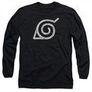 Naruto Shippuden Long Sleeve Shirt Distressed Leaves Symbol Black Tee T-Shirt