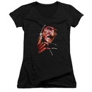 Nightmare On Elm Street Juniors V Neck Shirt Freddy's Face Black T-Shirt