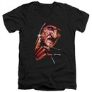 Nightmare On Elm Street Slim Fit V-Neck Shirt Freddy's Face Black T-Shirt