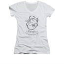 Popeye Premium Shirt Juniors V Neck Sketch Portrait White Tee T-Shirt