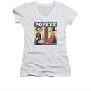 Popeye Shirt Juniors V Neck Loves Olive White Tee T-Shirt