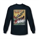 Rocky And Bullwinkle Shirt Flying Squirrel Long Sleeve Navy Tee T-Shirt