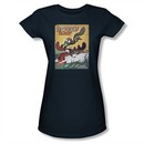 Rocky And Bullwinkle Shirt Juniors Flying Squirrel Navy T-Shirt