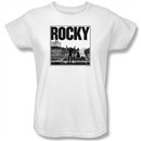 Rocky Ladies T-shirt Top Of The Stairs White Tee Shirt