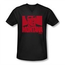 Scarface  Shirt Slim Fit V Neck Montana Face Black Tee T-Shirt