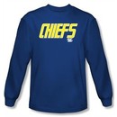 Slap Shot T-shirt Hockey Chiefs Logo Royal Blue Long Sleeve Shirt