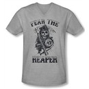 Sons Of Anarchy Shirt Slim Fit V Neck Fear The Reaper Grey Tee T-Shirt
