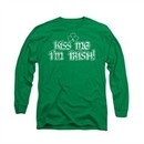 St. Patrick's Day Shirt Kiss Me I'm Irish Long Sleeve Kelly Green Tee T-Shirt