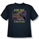 Star Trek Kids Shirt The Trouble With Tribbles Navy Youth T-Shirt Tee
