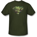 Superman T-shirt Camo Logo Shield Adult Army Green Superhero Tee Shirt