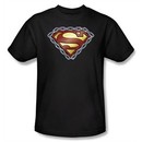 Superman Logo T-shirt Chained Shield Adult Black Superhero Tee Shirt