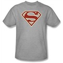 Superman Logo T-shirt Crimson and Cream Shield Adult Gray Tee Shirt