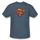 Superman T-shirt Inside Shield Adult Slate Blue Superhero Tee