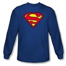 Superman Long Sleeve T-shirt Classic Logo Shield Adult  Royal Blue Tee