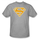 Superman Logo T-shirt Orange and White Shield Adult Gray Tee
