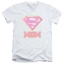 Super Mom Slim Fit V-Neck Shirt Pink Shield White T-Shirt