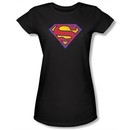 Superman Juniors T-shirt DC Comics Neon Distress Logo Black Tee Shirt