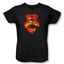 Superman Ladies T-shirt DC Comics Man On Fire Black Tee Shirt