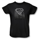 Superman Ladies T-shirt DC Comics Metropolis Skyline Black Tee Shirt